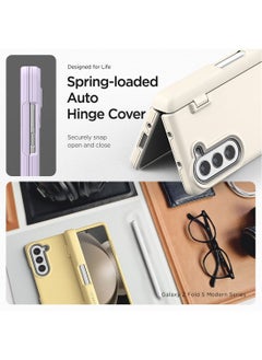VRS Design Terra Guard Modern Pen Edition Samsung Galaxy Z Fold 5 Case Cover (2023) with S-Pen Compartment in Hinge Protection and Front Screen Protector - Cream (S-Pen NOT included)  - Image 2