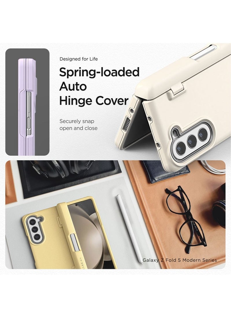 VRS Design Terra Guard Modern Pen Edition Samsung Galaxy Z Fold 5 Case Cover (2023) with S-Pen Compartment in Hinge Protection and Front Screen Protector - Cream (S-Pen NOT included)  - Image 2