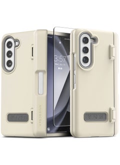 VRS Design Terra Guard Modern Pen Edition Samsung Galaxy Z Fold 5 Case Cover (2023) with S-Pen Compartment in Hinge Protection and Front Screen Protector - Cream (S-Pen NOT included)  - Image 1