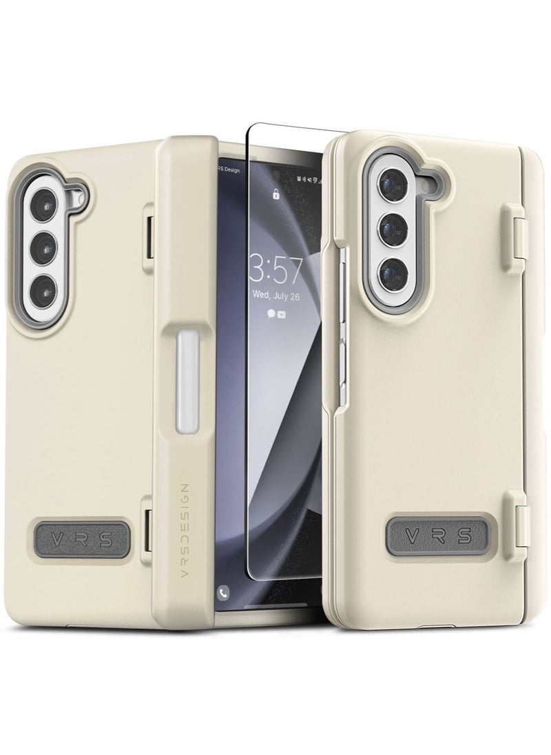 VRS Design Terra Guard Modern Pen Edition Samsung Galaxy Z Fold 5 Case Cover (2023) with S-Pen Compartment in Hinge Protection and Front Screen Protector - Cream (S-Pen NOT included)  - Image 1