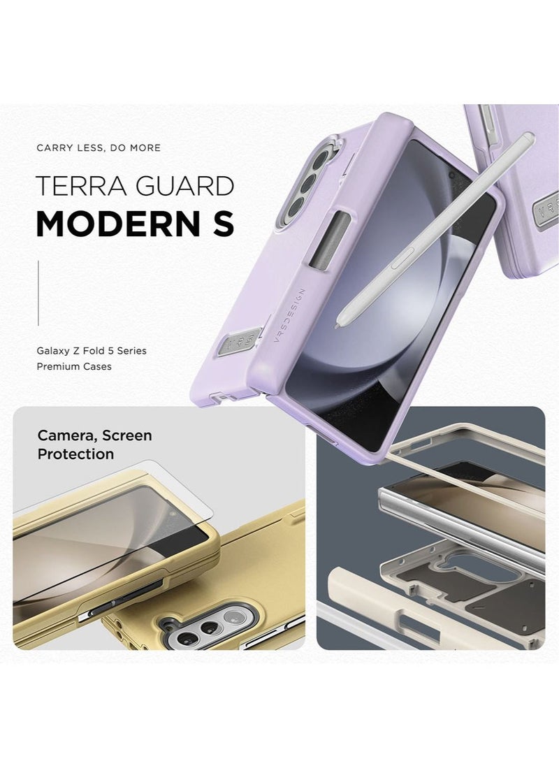 VRS Design Terra Guard Modern Pen Edition Samsung Galaxy Z Fold 5 Case Cover (2023) with S-Pen Compartment in Hinge Protection and Front Screen Protector - Cream (S-Pen NOT included)  - Image 3