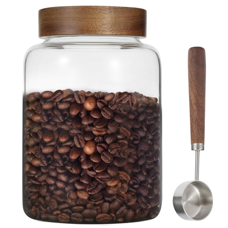 Patoper Large Glass Coffee Jars with Spoons 60 oz /1800ml, Round Storage Canister with Wooden Lid Clear Glass Food Jar for Pantry Sugar Tea Coffee Bean Spice Nuts Cookies Bath Salts (1800ml/60oz) - Image 1