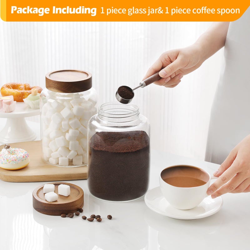 Patoper Large Glass Coffee Jars with Spoons 60 oz /1800ml, Round Storage Canister with Wooden Lid Clear Glass Food Jar for Pantry Sugar Tea Coffee Bean Spice Nuts Cookies Bath Salts (1800ml/60oz) - Image 5