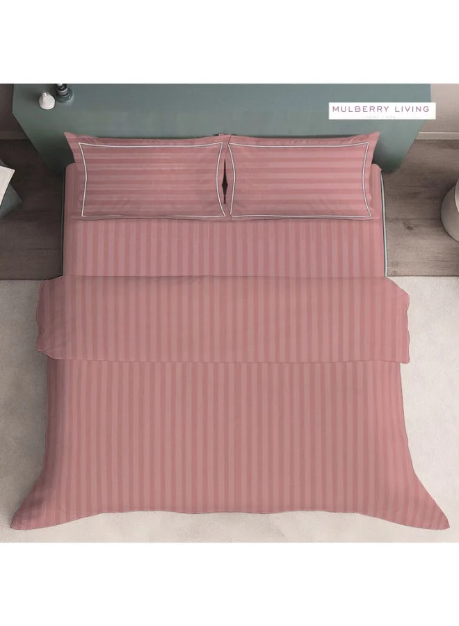 MULBERRY LIVING 100% Cotton 4 Piece Set: Duvet Cover: Width 260 x Length 240 cms. Fitted Cal. King Sheet : 200 x 200 x 30 cms. Pillow Covers : 50 x 75 cms - 300 TC Elysian Stripes(2cm) - Apricot