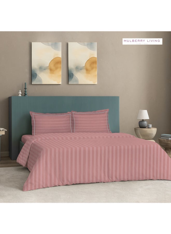 MULBERRY LIVING طقم غطاء لحاف قطن % بنسيج  خيط بنقوش خطوط إليزيان - لون خوخي - Image 2