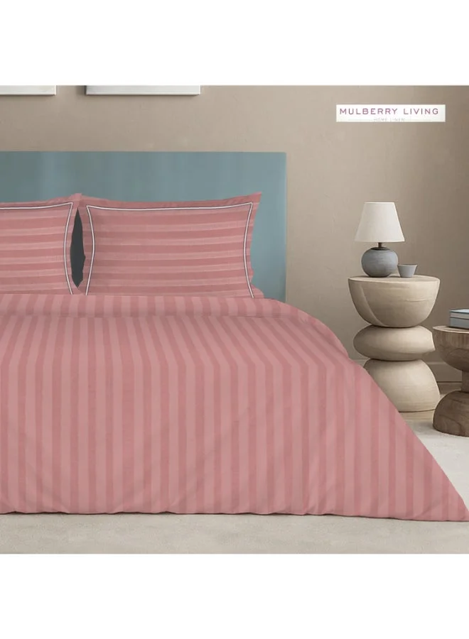 MULBERRY LIVING 100% Cotton 4 Piece Set: Duvet Cover: Width 260 x Length 240 cms. Fitted Cal. King Sheet : 200 x 200 x 30 cms. Pillow Covers : 50 x 75 cms - 300 TC Elysian Stripes(2cm) - Apricot