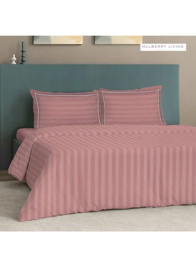MULBERRY LIVING 100% Cotton 4 Piece Set: Duvet Cover: Width 260 x Length 240 cms. Fitted Cal. King Sheet : 200 x 200 x 30 cms. Pillow Covers : 50 x 75 cms - 300 TC Elysian Stripes(2cm) - Apricot