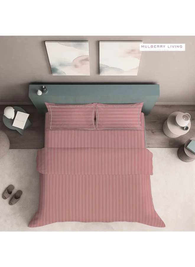 MULBERRY LIVING 100% Cotton 4 Piece Set: Duvet Cover: Width 260 x Length 240 cms. Fitted Cal. King Sheet : 200 x 200 x 30 cms. Pillow Covers : 50 x 75 cms - 300 TC Elysian Stripes(2cm) - Apricot