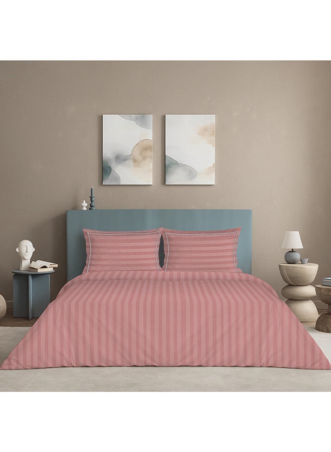 MULBERRY LIVING طقم غطاء لحاف قطن % بنسيج  خيط بنقوش خطوط إليزيان - لون خوخي - Image 1