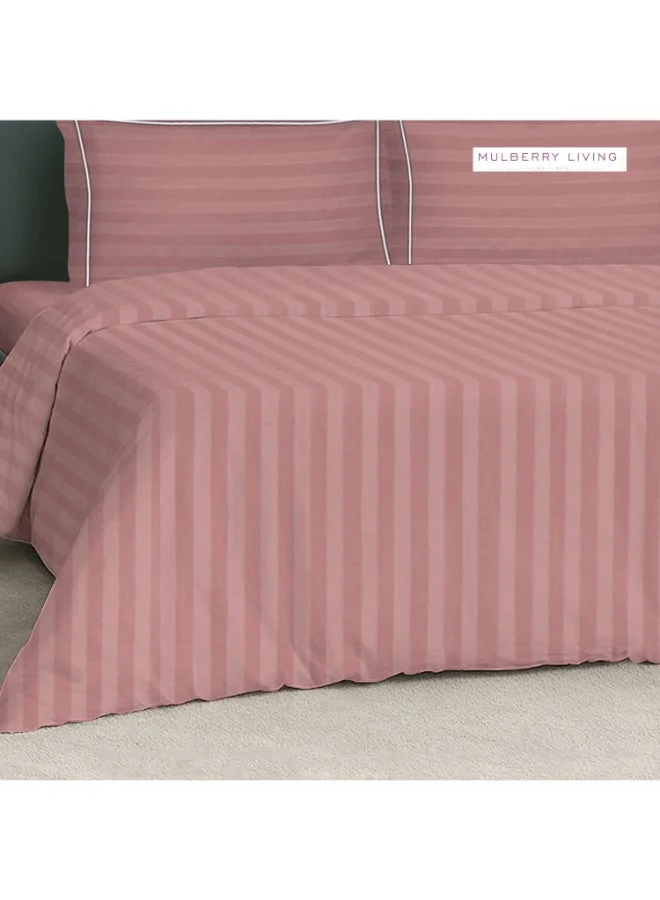 MULBERRY LIVING 100% Cotton 4 Piece Set: Duvet Cover: Width 260 x Length 240 cms. Fitted Cal. King Sheet : 200 x 200 x 30 cms. Pillow Covers : 50 x 75 cms - 300 TC Elysian Stripes(2cm) - Apricot