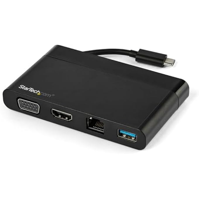 Startech.com .COM USB C MULTIPORT ADAPTER WITH HDMI, VGA, GIGABIT ETHERNET & USB 3.0 - USB C TO 4K HDMI OR 1080P VGA DISPLAY MINI DOCK HUB - USB TYPE-C TRAVEL DOCKING STATION FOR USB-C LAPTOPS (DKT30CHVCM) - Image 1