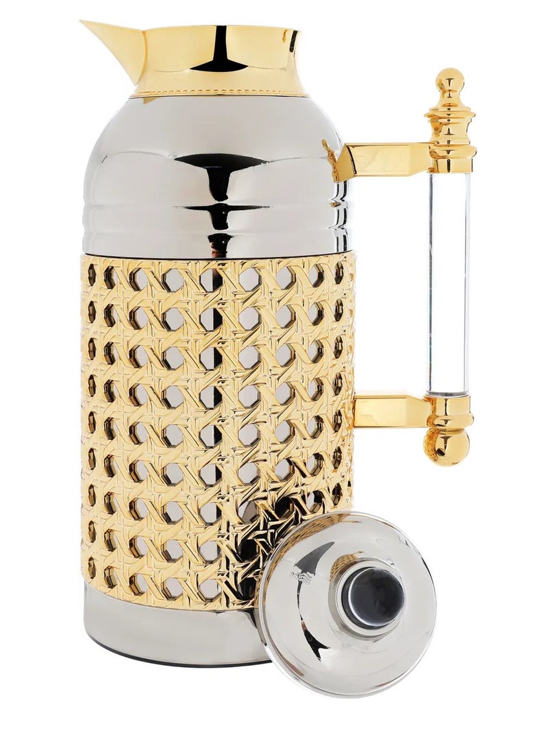 Alsaif Gallery Al Saif Gallery Sarah thermos set, 1 liter, transparent handle, thermal glass inner case, steel outer shell - silver - Image 4