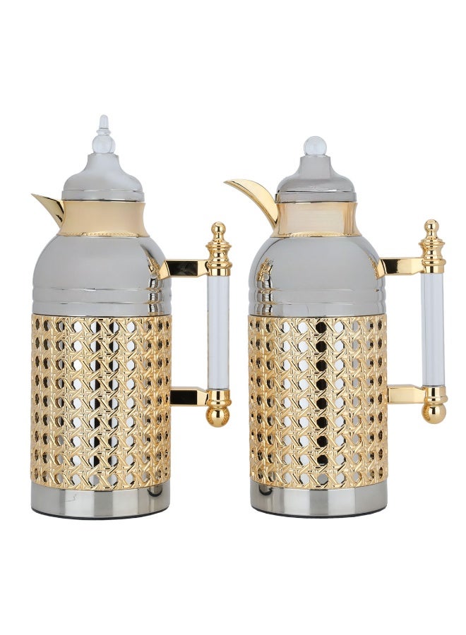 Alsaif Gallery Al Saif Gallery Sarah thermos set, 1 liter, transparent handle, thermal glass inner case, steel outer shell - silver - Image 1