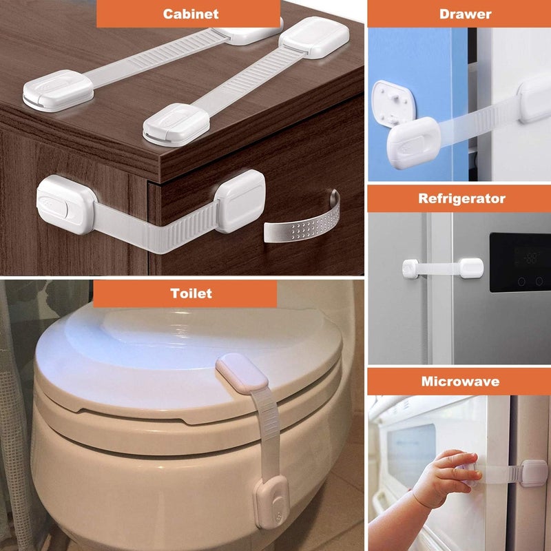 OKEFAN Child Safety Cabinet Strap Locks - OKEFAN 12 Pack Baby Proofing Adhesive Latches for Kids Drawer Cupboard Dishwasher Fridge Oven Door No Drill (White) - Image 5