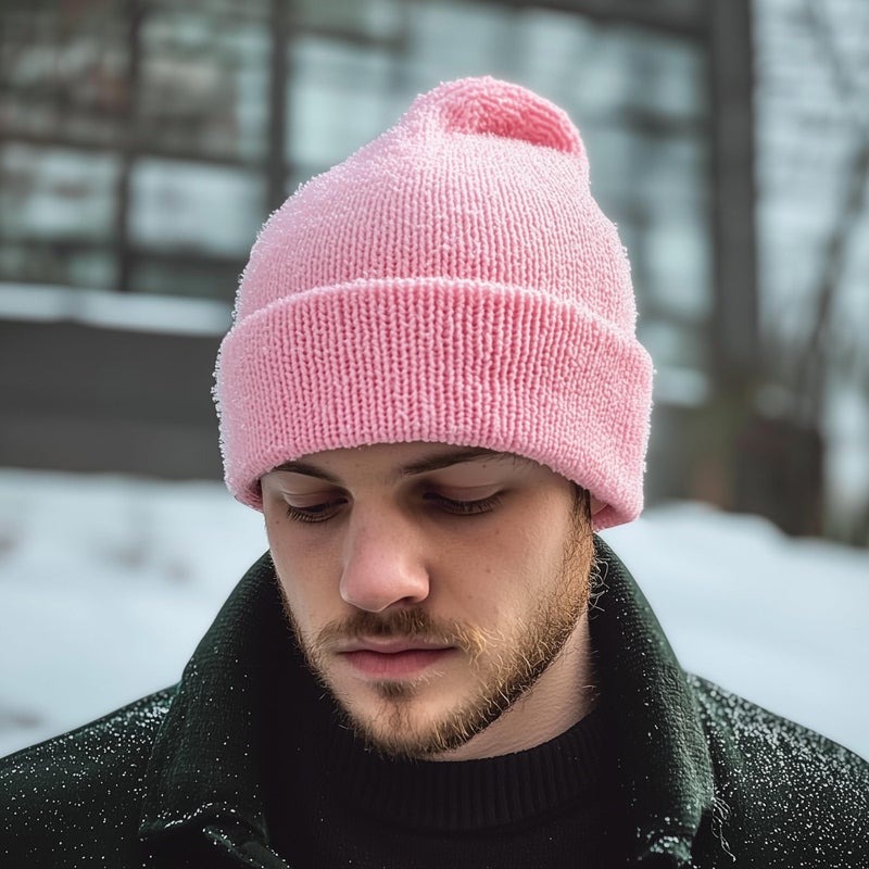 Scotamalone Beanie Hat for Women Men Knit Cuffed Cap Pink - Image 5