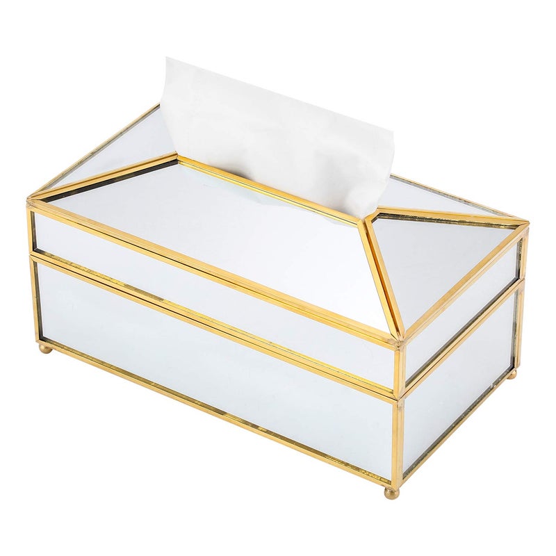 WaiTing Decorative Tissue Box Holder, Glass Napkin Storage Box Pumping Paper Dispenser Facial Tissue Holder for Dresser Bathroom Bedroom Home Office Car Restaurant - Ideal Gift (Mirror) - Image 1