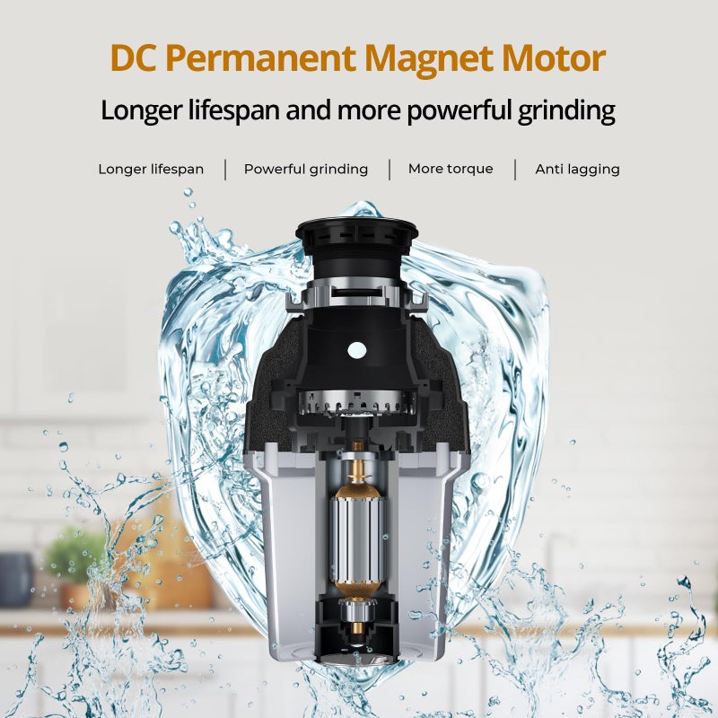 1 HP Garbage Disposal with Sound Reduction, TECASA Food Waste Disposer for Kitchen Sink, Septic Safe Garbage Disposal, Power Cord Included, Grey and Black - HyperCrush 100 - Image 3