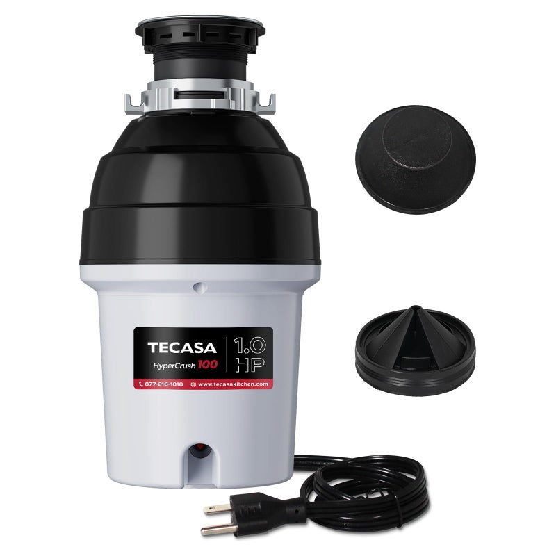 1 HP Garbage Disposal with Sound Reduction, TECASA Food Waste Disposer for Kitchen Sink, Septic Safe Garbage Disposal, Power Cord Included, Grey and Black - HyperCrush 100 - Image 1
