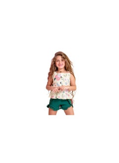 Girls' going out set consisting of a yellow T-shirt and green shorts