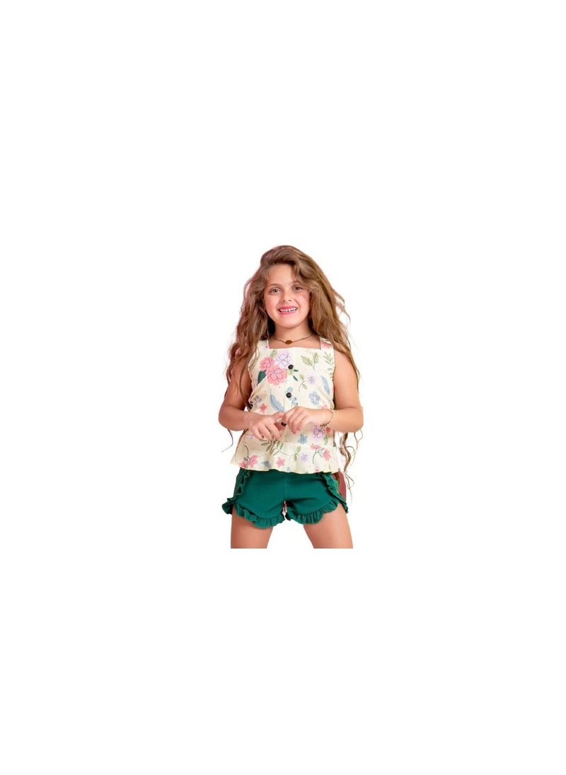 Generic - Girls' going out set consisting of a yellow T-shirt and green shorts - Image 1