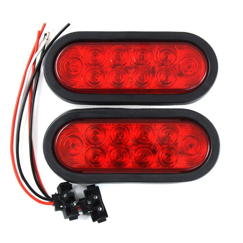 PPI 2 Red Trailer Truck LED Sealed RED 6 Oval StopTurnTail Light Marine Waterproof Including 3pin water tight plug DOT SAE with wires and Grommet