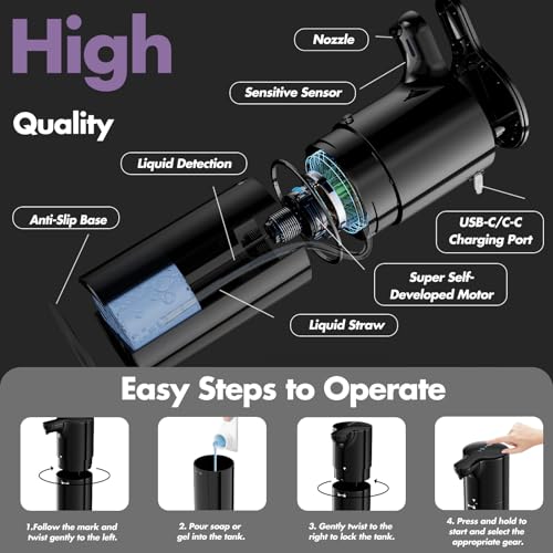 YIKHOM Automatic Liquid Soap Dispenser, Dish Soap Dispenser 8 Volume Control Adjustable, 15.37 oz/450mL Touchless Sanitizer Dispenser, Motion Sensor Soap Pump for Kitchen Bathroom, USB C Rechargeable - Image 3