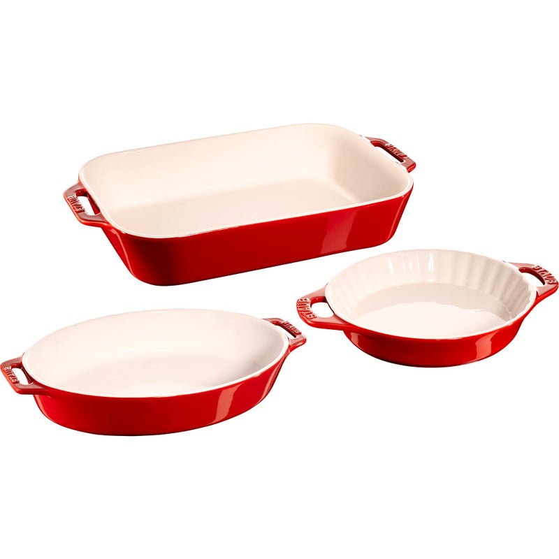Staub Ceramic Baking Dish Set 3pc Cherry