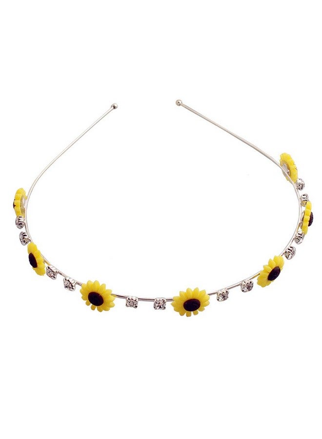 Teensery 2 Pcs Sunflower Headband Metal Flower Rhinestone Hair Band Hair Hoop Hair Accessories For Women And Girls - Image 1