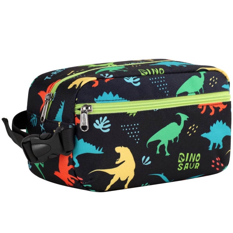 Bagseri Kids Snack Bag Boys Small Reusable Mini Cooler Pouch Insulated 39L Food Carrier with Buckle Handle for School and Daycare Fits in Backpack Black Dinosaur - Image 2