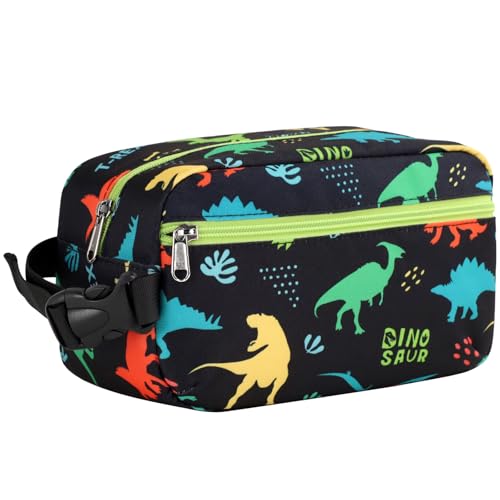 Bagseri Kids Snack Bag Boys Small Reusable Mini Cooler Pouch Insulated 39L Food Carrier with Buckle Handle for School and Daycare Fits in Backpack Black Dinosaur - Image 1