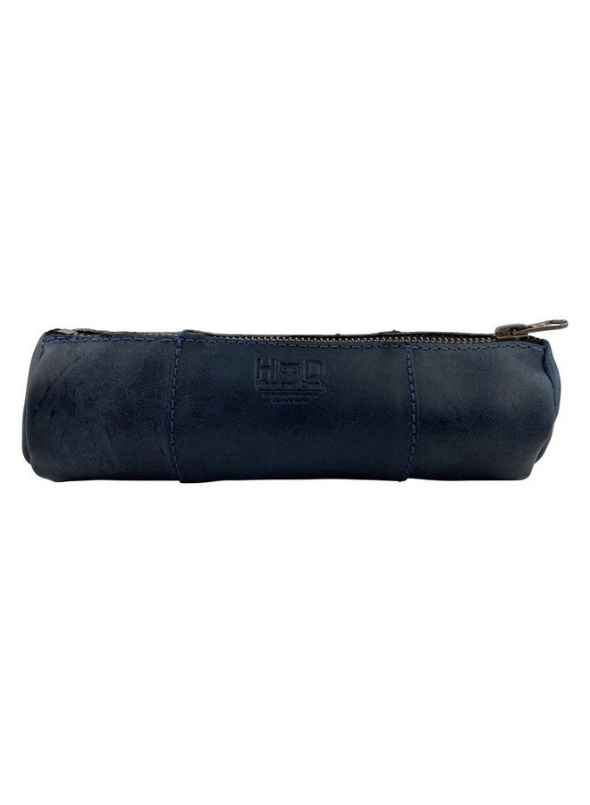 Hide & Drink Rustic Cylinder Case For Keys Office Supplies Change Personal Items Cables & Dongles Classic Bag Full Grain Leather Handmade Slate Blue - Image 1