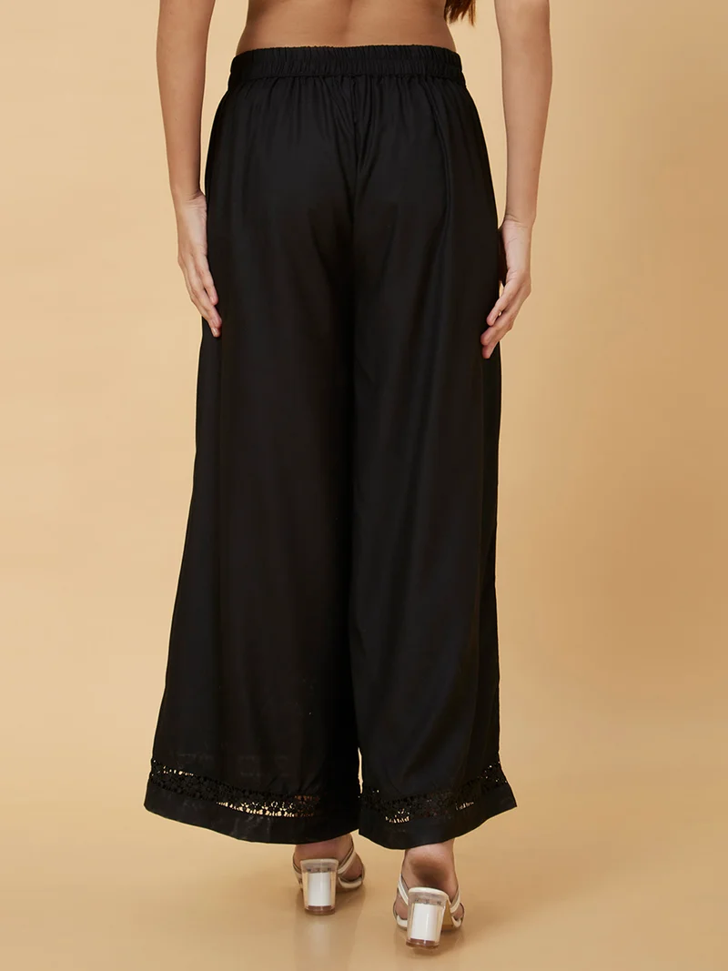 globus Women Floral Lace Hem Flared Ethnic Palazzos
