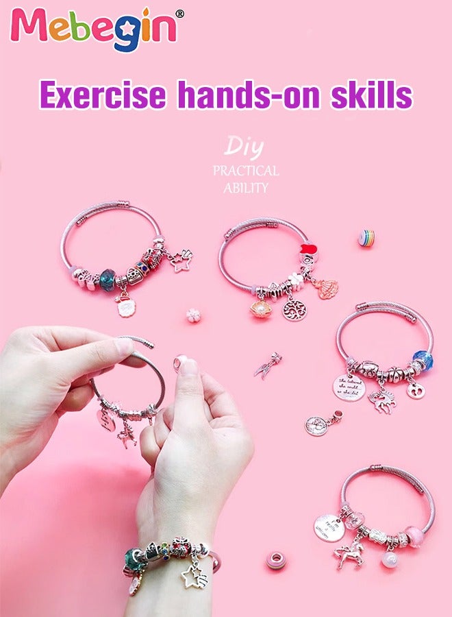 150PCS Jewelry Making Kit with 31 PCS Charm Pendants, 60 PCS Beads and Other Accessaries, DIY Bracelets, Creative Jewelry Making Activity, Art and Craft Kit with Beautiful Packaging, Ideal Gift for Girls