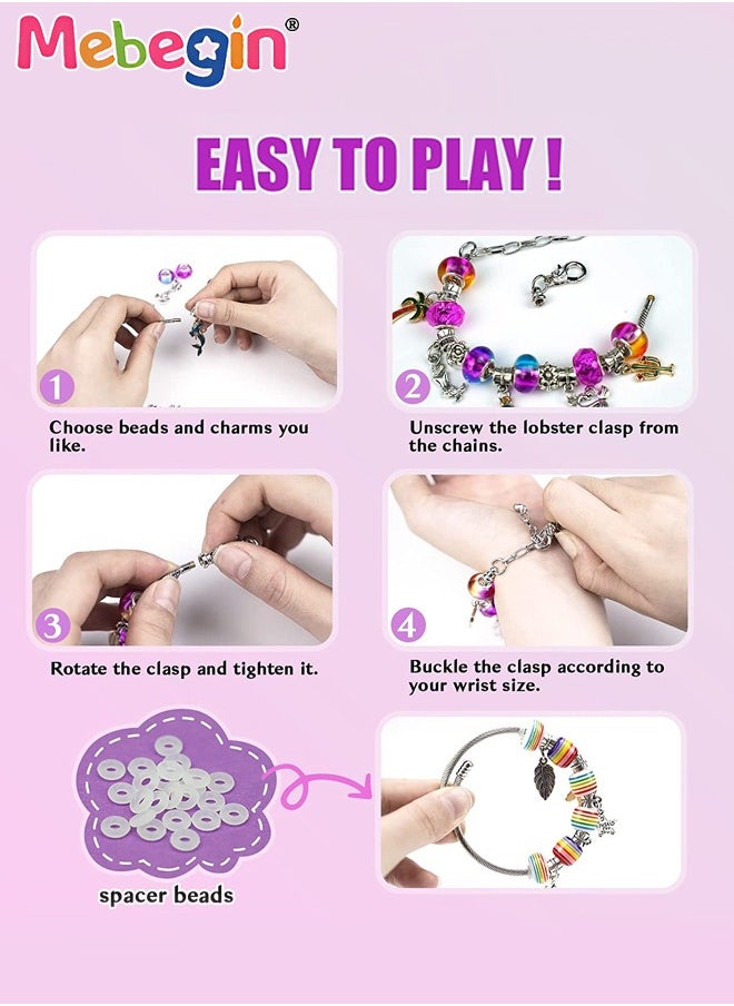 MEBEGIN 150PCS Jewelry Making Kit with 31 PCS Charm Pendants, 60 PCS Beads and Other Accessaries, DIY Bracelets, Creative Jewelry Making Activity, Art and Craft Kit with Beautiful Packaging, Ideal Gift for Girls  - Image 4