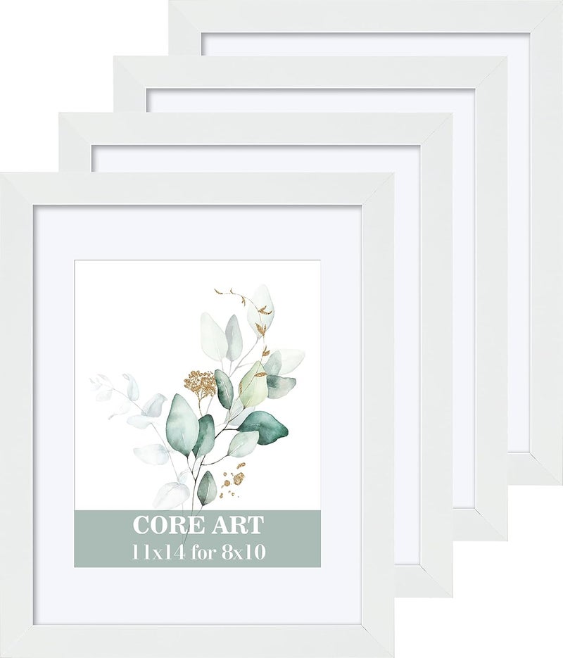 CORE ART 11x14 White Picture Frame Set of 4,Display Pictures 8x10 with Mat or 11 x 14 without Mat,Multi Photo Frames Collage for Wall or Tabletop Display - Image 1