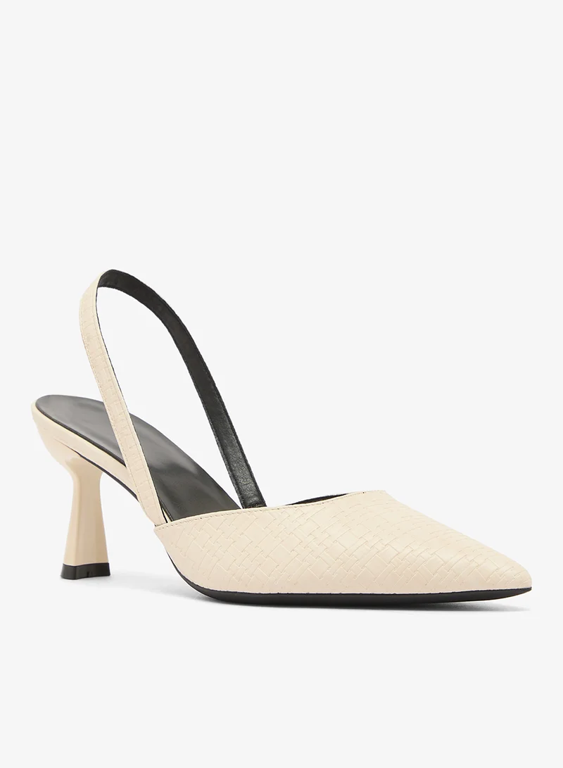 ELLA Textured Detail Mid Heel Sling Back Pumps