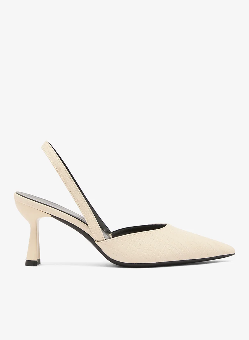 ELLA Textured Detail Mid Heel Sling Back Pumps