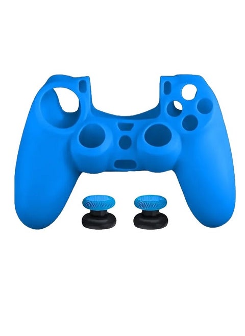 غطاء سيليكون لجهاز تحكم DualShock PS4 ومقابض تناظرية - أزرق