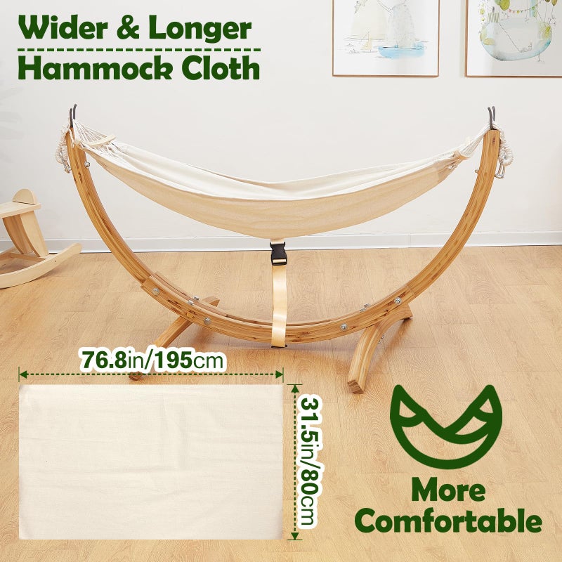 FUNLIO Wooden Hammock with Stand for Kids 3-5 Years (Height < 3.9ft/120cm), Premium Solid Wood Kids Hammock Chair Stand, Stable Structure, Wider & Longer Children Hammock, 220lbs Capacity - Image 5