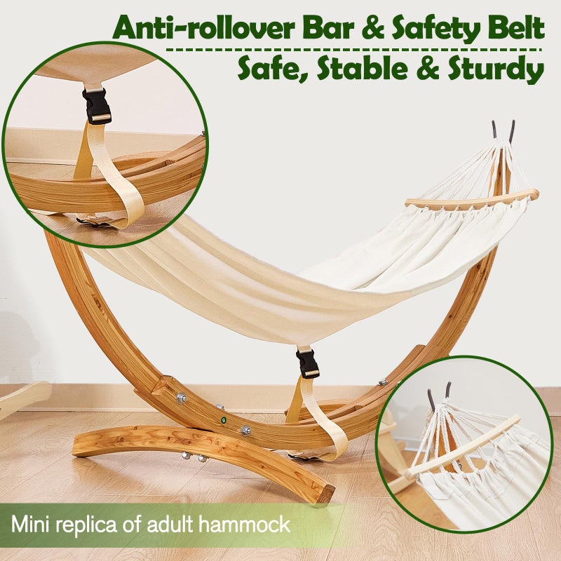 FUNLIO Wooden Hammock with Stand for Kids 3-5 Years (Height < 3.9ft/120cm), Premium Solid Wood Kids Hammock Chair Stand, Stable Structure, Wider & Longer Children Hammock, 220lbs Capacity - Image 4