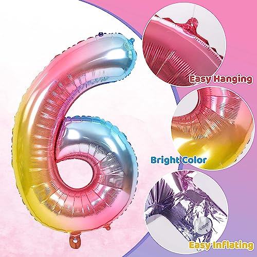 FI - FLICK IN 1 Pc Big Size Number 6 Foil Balloon 32 Inch Large Rainbow Foil Balloon Gradient 0 to 9 Number for Decoration 6th Birthday Anniversary Items (Pack of 1, Rainbow) - Image 2