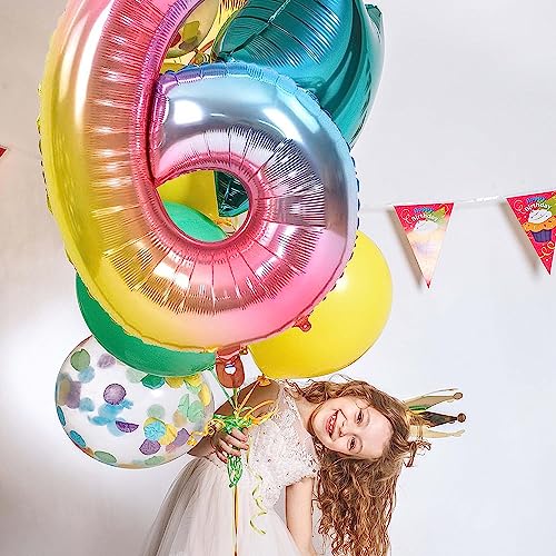 FI - FLICK IN 1 Pc Big Size Number 6 Foil Balloon 32 Inch Large Rainbow Foil Balloon Gradient 0 to 9 Number for Decoration 6th Birthday Anniversary Items (Pack of 1, Rainbow) - Image 5