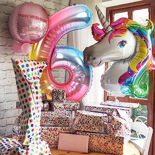 FI - FLICK IN 1 Pc Big Size Number 6 Foil Balloon 32 Inch Large Rainbow Foil Balloon Gradient 0 to 9 Number for Decoration 6th Birthday Anniversary Items (Pack of 1, Rainbow) - Image 4