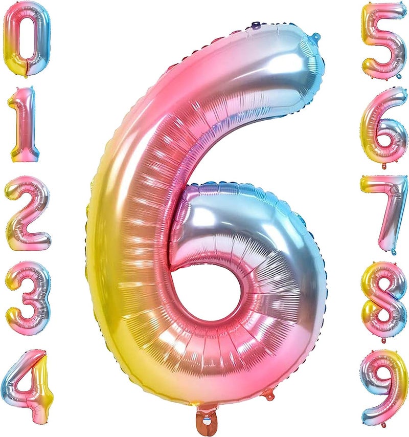 FI - FLICK IN 1 Pc Big Size Number 6 Foil Balloon 32 Inch Large Rainbow Foil Balloon Gradient 0 to 9 Number for Decoration 6th Birthday Anniversary Items (Pack of 1, Rainbow) - Image 1