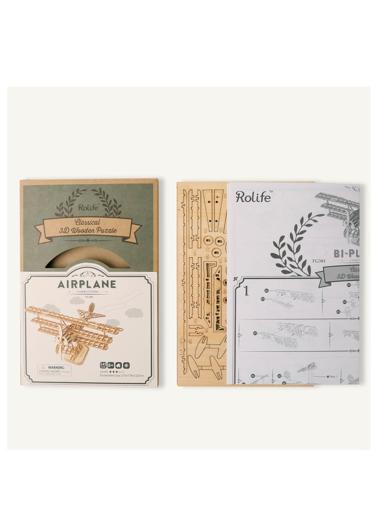 Robotime Rolife Airplane TG301, Assembly Brain Teaser 3D Wooden Puzzle DIY Build Model Crafts Kits, Unique Home Decor Birthday Gifts for Teens & Adults - Image 5