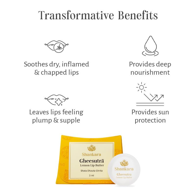 Shankara Gheesutrā Lemon Lip Butter, Ayurvedic Lip Balm for Soothing Dry, Inflamed, and Chapped Lips - Nourishment, Moisturizing, and Hydration up to 12 Hours - (Pack of 1) - 3ml - Image 4