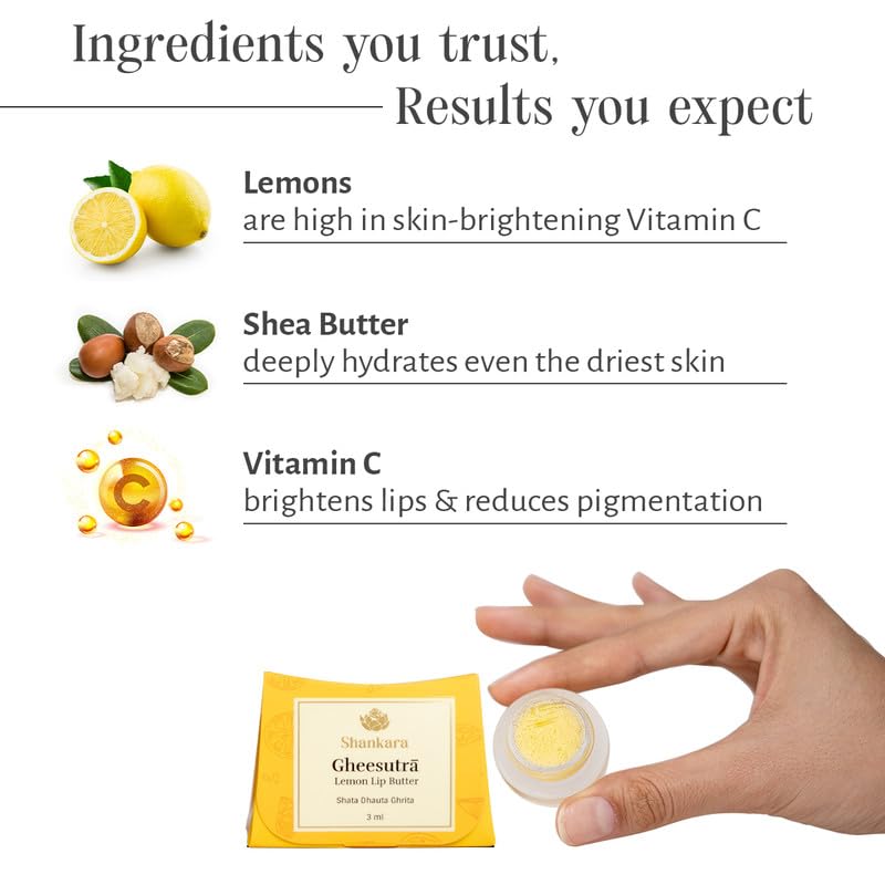 Shankara Gheesutrā Lemon Lip Butter, Ayurvedic Lip Balm for Soothing Dry, Inflamed, and Chapped Lips - Nourishment, Moisturizing, and Hydration up to 12 Hours - (Pack of 1) - 3ml - Image 3