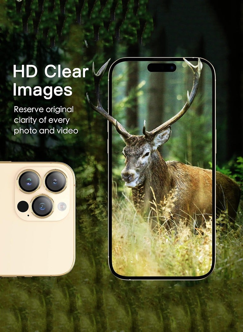 Theodor Camera Lens Protectors for 15 Pro Max/15 Pro/14 Pro Max/14 Pro, Armorite Individual Lens Protectors, Scratch-Resistant Ultra-thin Tempered Glass with Aluminum Edging, (Gold) - Image 3