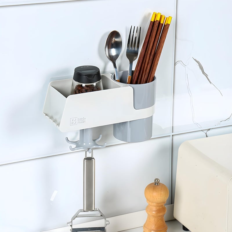 Jinila Wall Mounted Toothbrush Holder with Hook Elegant and Modern Look Multipurpose Use for Home, Kitchen and Bathroom (Pack of 1, Gray and Cream) - Image 4