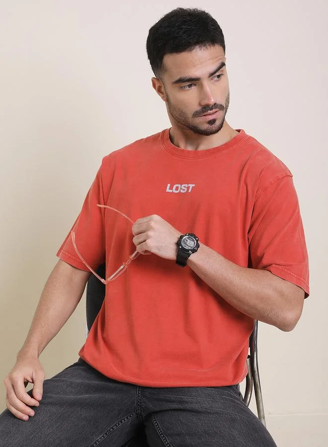 Difference of Opinion Men Oversized Acid Wash Printed T-Shirt